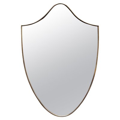 Italian Brass Wall Shield Mirror, 1960s-YUW-1778187