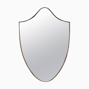 Italian Brass Wall Shield Mirror, 1960s-YUW-1778187