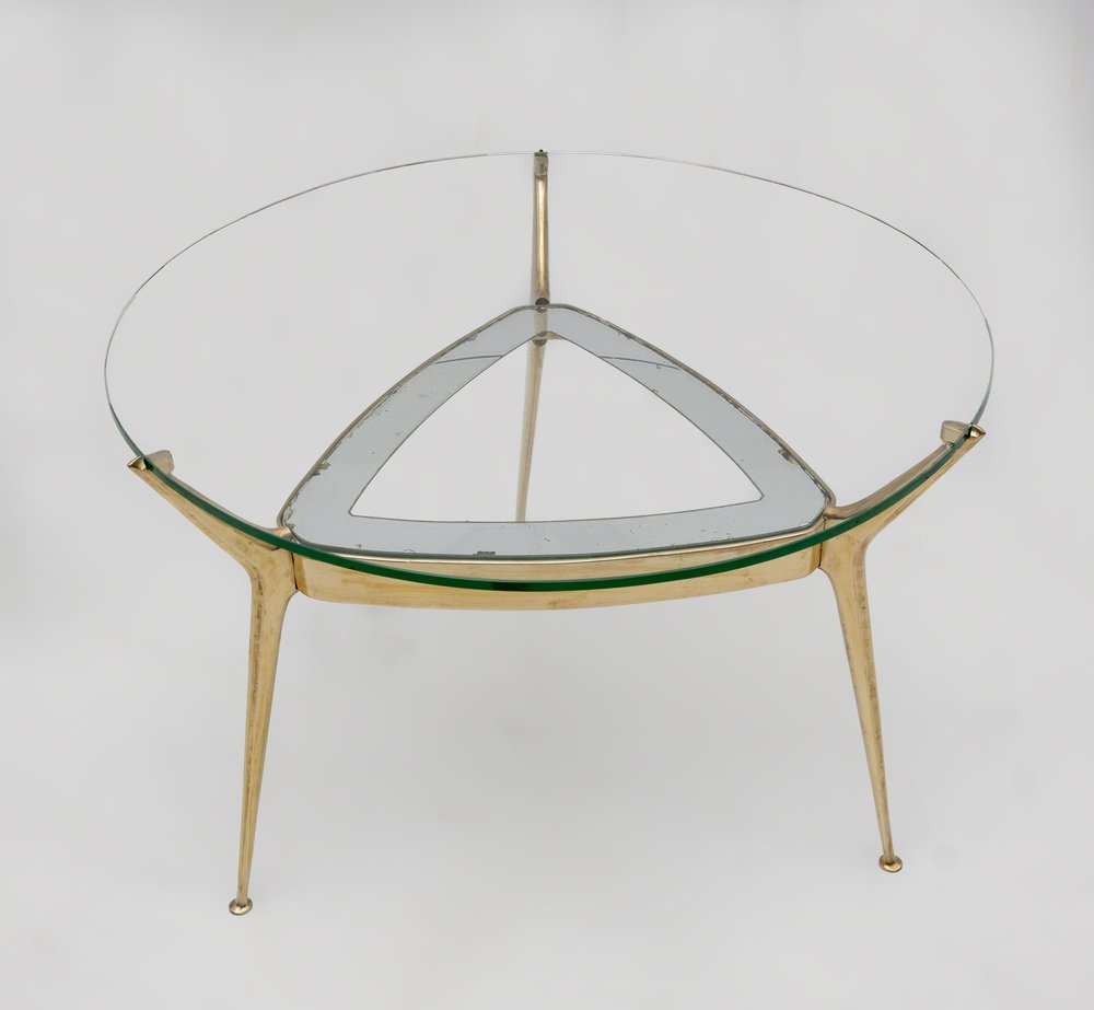 Italian Bronze and Glass Coffee Table attributed to Cesare Lacca for Fontana Arte, 1950s