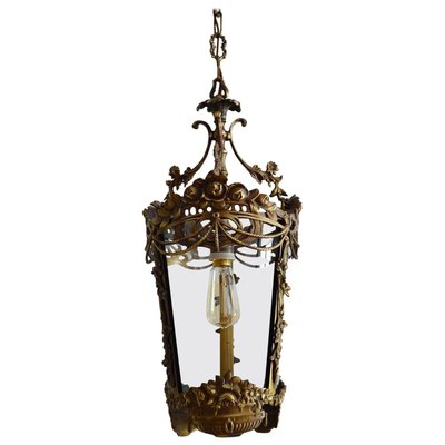 Italian Bronze Lantern with Flowers and Garlands, 1950s-VNE-966101