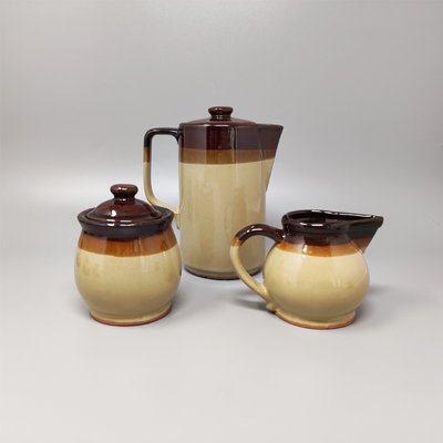 Italian Brown Faenza Ceramic Handmade Coffee Set, 1970s-QGR-1231070