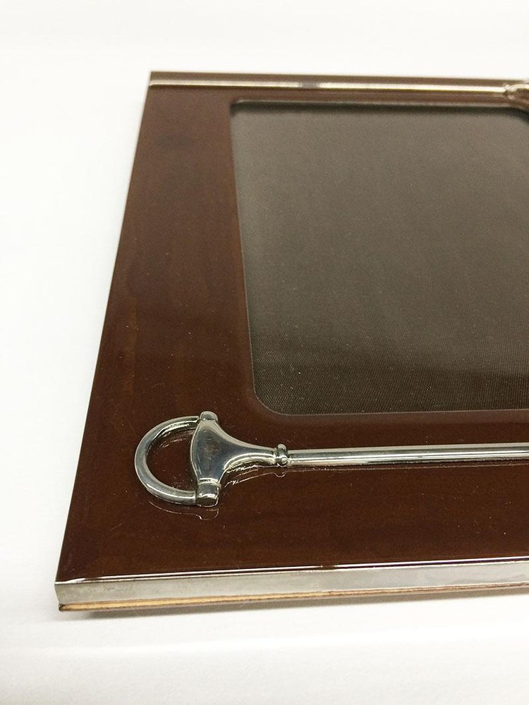 Italian Brown Lacquered Picture Frame With Silver Plated Horsebit from Gucci