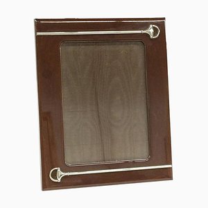 Italian Brown Lacquered Picture Frame With Silver Plated Horsebit from Gucci-UCH-1224750