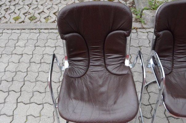 Italian Brown Leather and Chrome Dining Chairs from Cidue, 1960s, Set of 6-UF-1374404