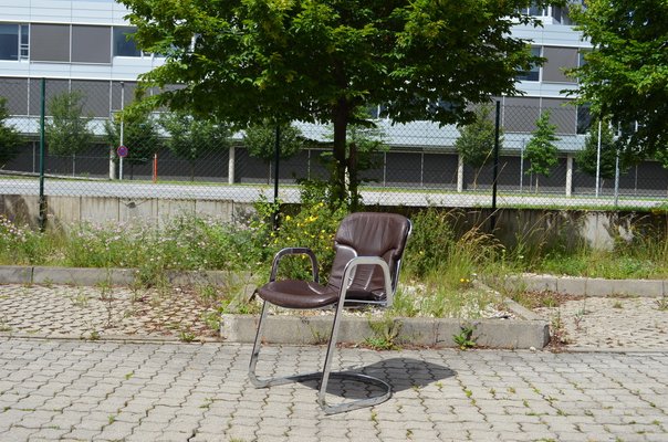 Italian Brown Leather and Chrome Dining Chairs from Cidue, 1960s, Set of 6-UF-1374404