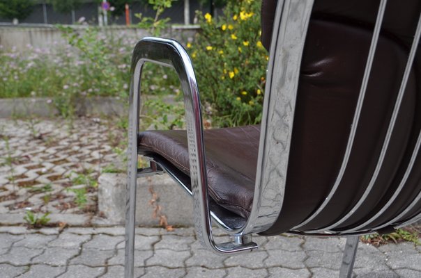 Italian Brown Leather and Chrome Dining Chairs from Cidue, 1960s, Set of 6-UF-1374404