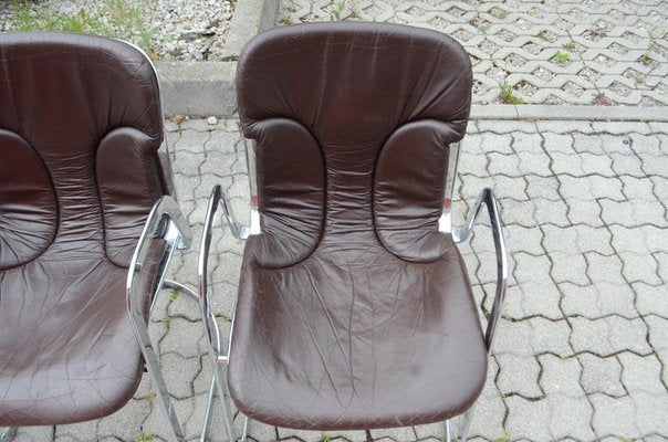 Italian Brown Leather and Chrome Dining Chairs from Cidue, 1960s, Set of 6-UF-1374404