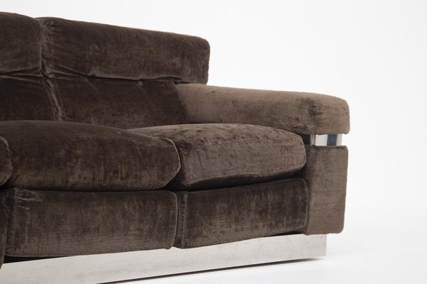 Italian Brown Velvet and Steel Sofa by Vittorio Introini-RCE-1099521