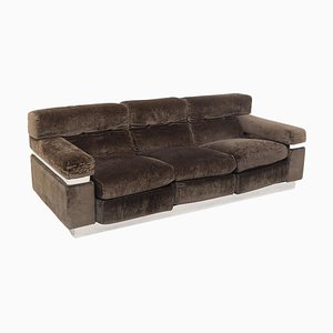 Italian Brown Velvet and Steel Sofa by Vittorio Introini-RCE-1099521