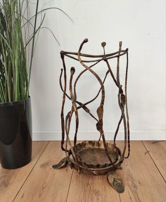 Italian Brutalist Hand Wrought Iron Umbrella Stand by Salvino Marsura, 1960s-EUP-884389