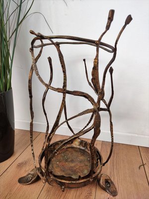 Italian Brutalist Hand Wrought Iron Umbrella Stand by Salvino Marsura, 1960s-EUP-884389