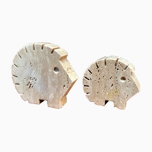 Italian Brutalist Travertine Hedgehog Figurines or Table Sculptures from Fratelli Mannelli, 1970s, Set of 2-JP-965100