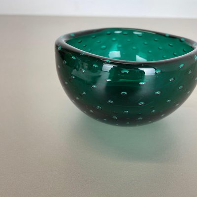 Italian Bullicante Green Bowl in Murano Glass, 1970s-QZ-1257934