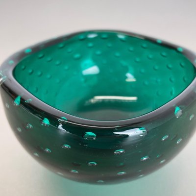 Italian Bullicante Green Bowl in Murano Glass, 1970s-QZ-1257934