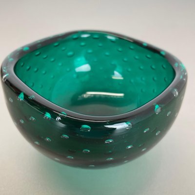 Italian Bullicante Green Bowl in Murano Glass, 1970s-QZ-1257934