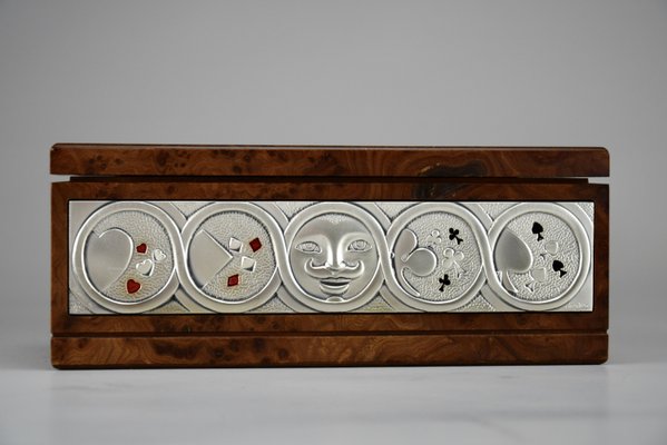 Italian Burl Walnut, Silver and Enamel Poker Set from Ottaviani Studio, 1980s-IEI-2033860