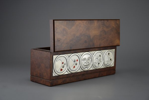 Italian Burl Walnut, Silver and Enamel Poker Set from Ottaviani Studio, 1980s-IEI-2033860