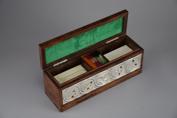 Italian Burl Walnut, Silver and Enamel Poker Set from Ottaviani Studio, 1980s-IEI-2033860