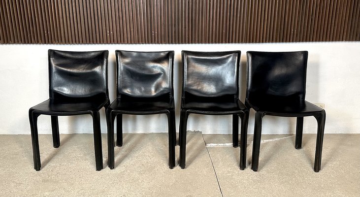 Italian Cab 412 Dining Chairs in Leather by Mario Bellini for Cassina, 1970s, Set of 4-JP-1725385