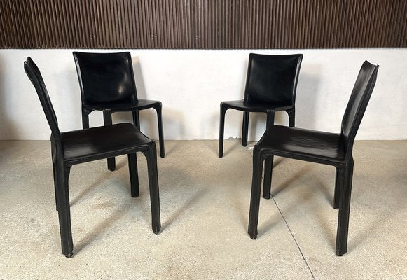 Italian Cab 412 Dining Chairs in Leather by Mario Bellini for Cassina, 1970s, Set of 4-JP-1725385