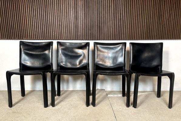 Italian Cab 412 Dining Chairs in Leather by Mario Bellini for Cassina, 1970s, Set of 4-JP-1725385