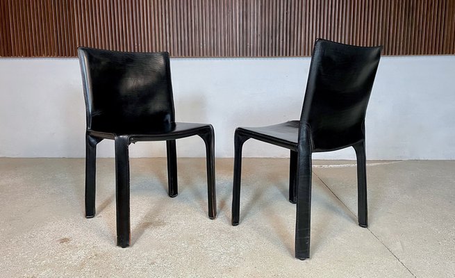 Italian Cab 412 Dining Chairs in Leather by Mario Bellini for Cassina, 1970s, Set of 4-JP-1725385