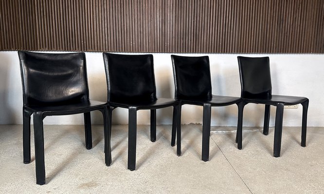 Italian Cab 412 Dining Chairs in Leather by Mario Bellini for Cassina, 1970s, Set of 4-JP-1725385