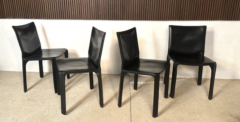 Italian Cab 412 Dining Chairs in Leather by Mario Bellini for Cassina, 1970s, Set of 4-JP-1725385