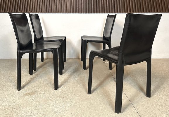 Italian Cab 412 Dining Chairs in Leather by Mario Bellini for Cassina, 1970s, Set of 4-JP-1725385