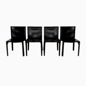 Italian Cab 412 Dining Chairs in Leather by Mario Bellini for Cassina, 1970s, Set of 4-JP-1725385