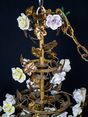 Italian Cage Form Chandelier with Porcelain Flowers-MBH-1066508