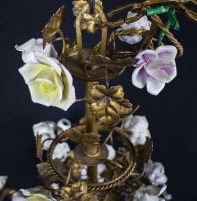 Italian Cage Form Chandelier with Porcelain Flowers-MBH-1066508