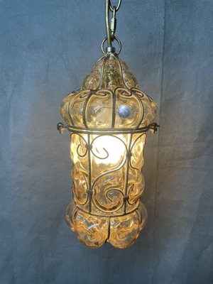 Italian Caged Amber Glass Ceiling Light-NSG-1770771