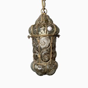 Italian Caged Amber Glass Ceiling Light-NSG-1770771