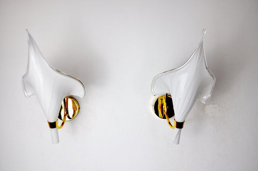 Italian Calla Lily Flower Sconces in Murano Glass, 1970, Set of 2