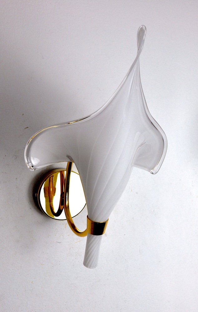 Italian Calla Lily Flower Wall Lamp in Murano Glass, 1970