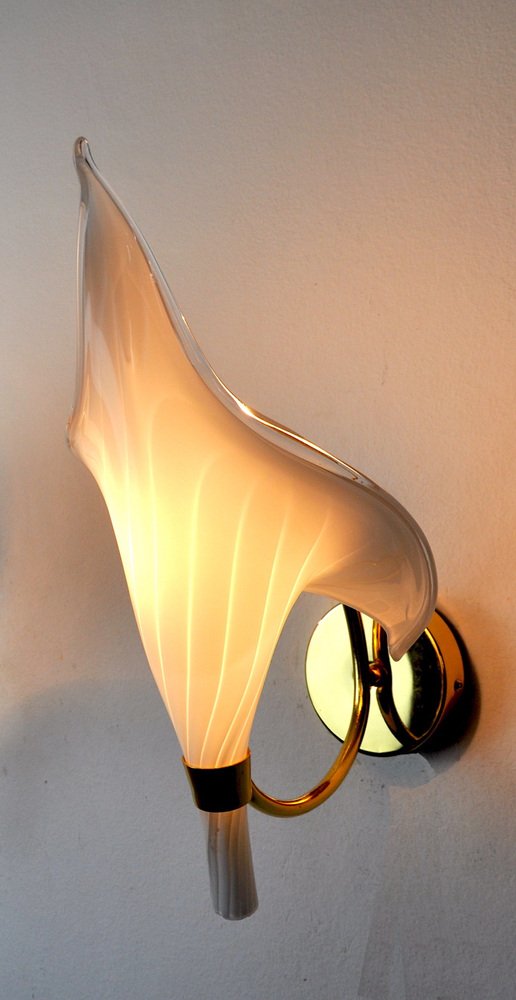 Italian Calla Lily Flower Wall Lamp in Murano Glass, 1970