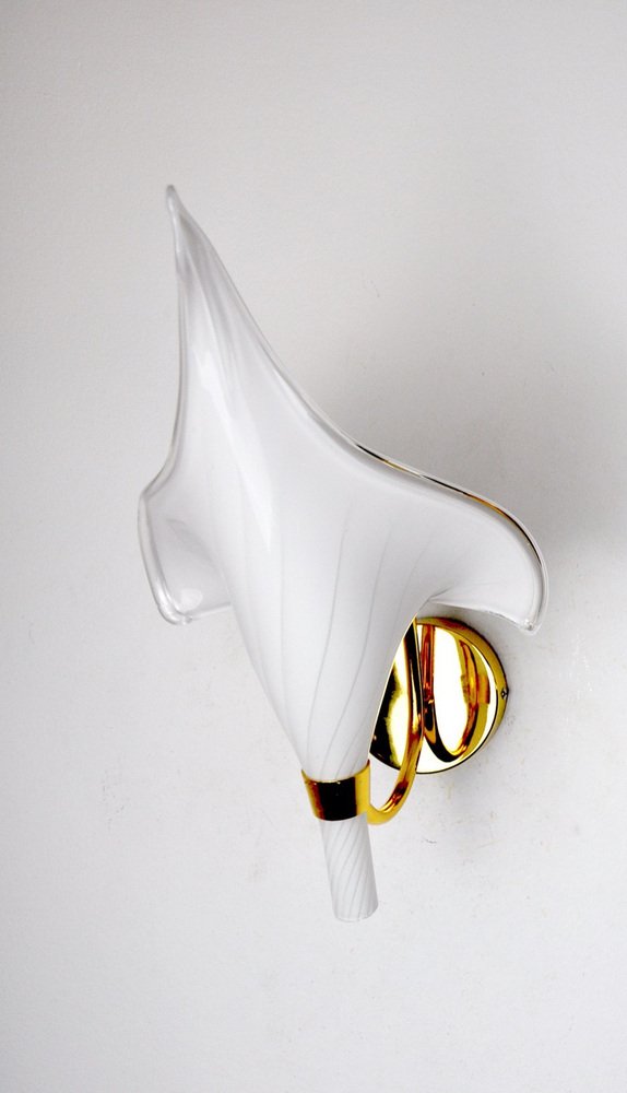 Italian Calla Lily Flower Wall Lamp in Murano Glass, 1970