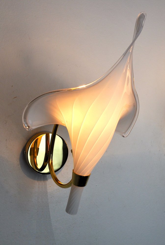 Italian Calla Lily Flower Wall Lamp in Murano Glass, 1970