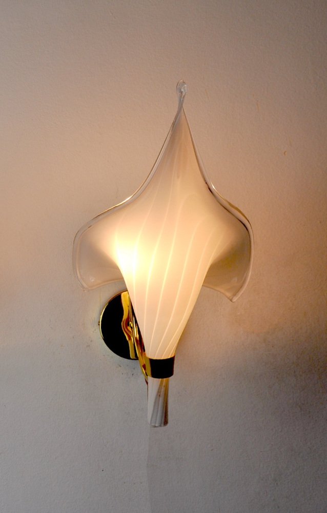 Italian Calla Lily Flower Wall Lamp in Murano Glass, 1970