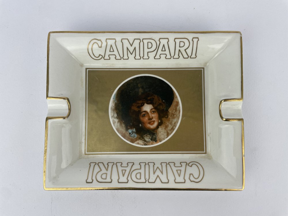 Italian Campari Ashtray in Ceramic with Illustration by G. Tallone, 1980s