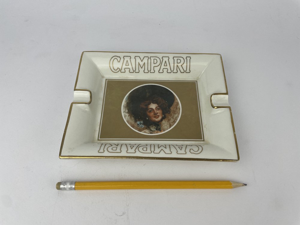 Italian Campari Ashtray in Ceramic with Illustration by G. Tallone, 1980s