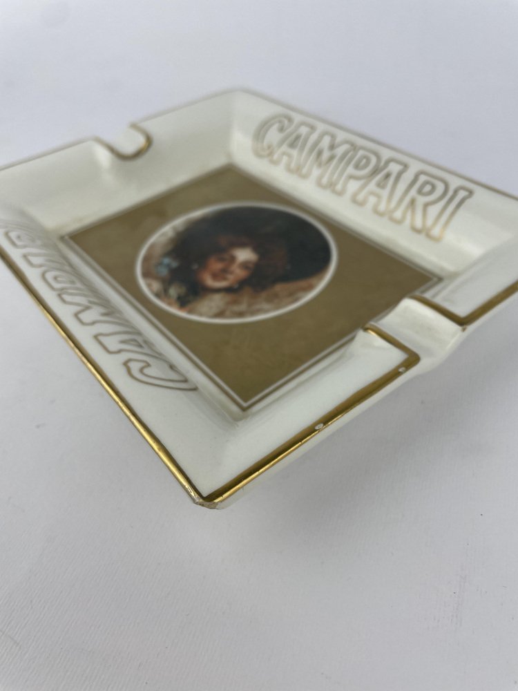 Italian Campari Ashtray in Ceramic with Illustration by G. Tallone, 1980s