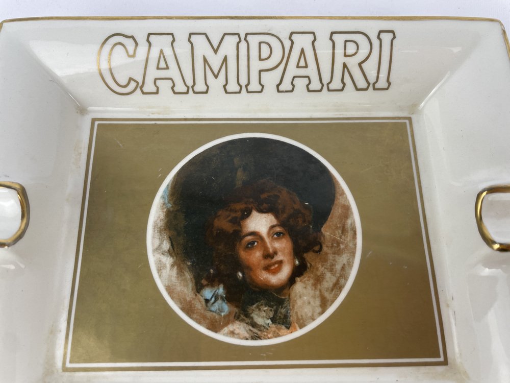 Italian Campari Ashtray in Ceramic with Illustration by G. Tallone, 1980s