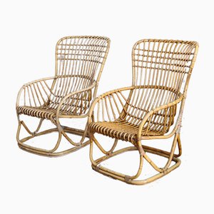 Italian Cane Armchairs, 1960s, Set of 2-JQO-1031330