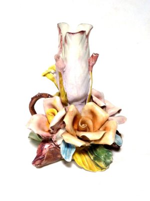 Italian Capodimonte Biscuit Porcelain Rose Flower Candleholder, 1950s-GKB-840769