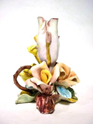 Italian Capodimonte Biscuit Porcelain Rose Flower Candleholder, 1950s-GKB-840769