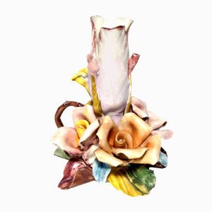 Italian Capodimonte Biscuit Porcelain Rose Flower Candleholder, 1950s-GKB-840769