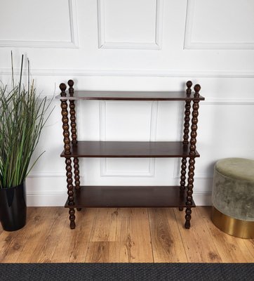 Italian Carved Bobbin Turned Walnut Bookcase, 1950s-EUP-2026631