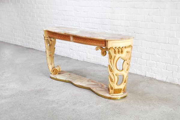 Italian Carved & Gilded Wood Console with Onyx Top, 1940s-WUY-1253903